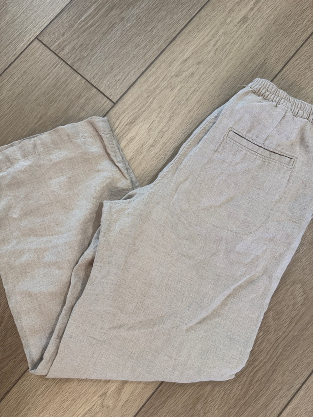 L.L. Bean 100% Linen Tan Pants Sz 10 Pet Beachy Trendy summer Gorpcore  Granola